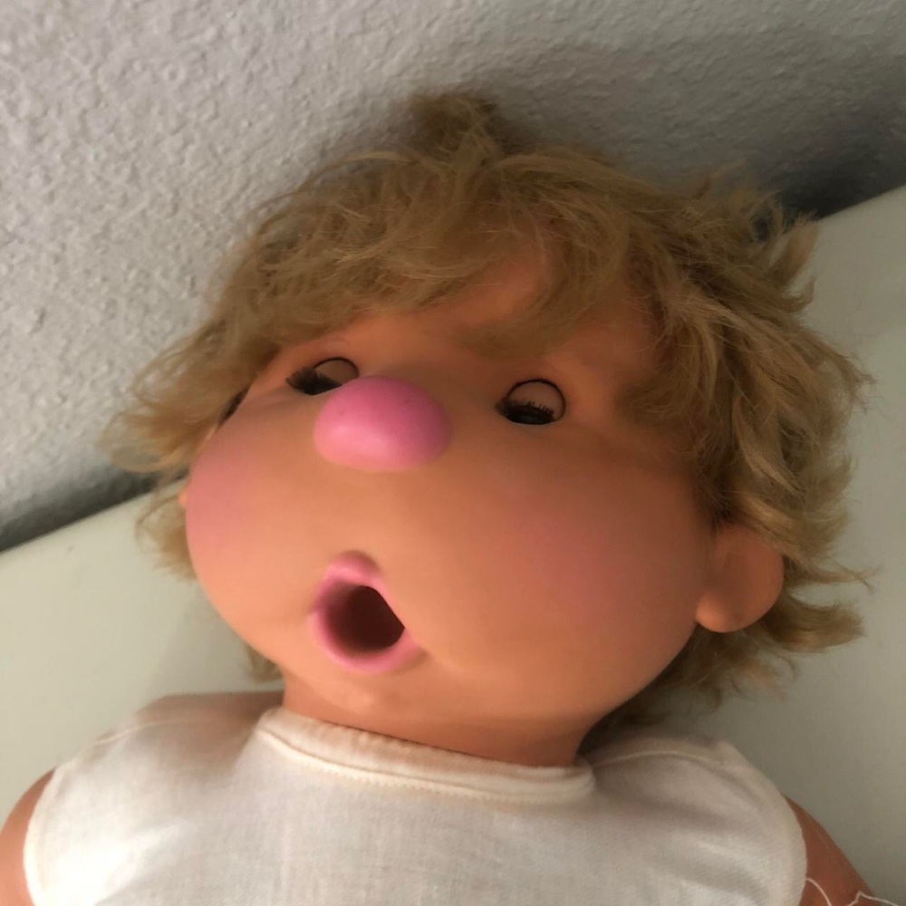 VTG Vicma Bambo Thumb Sucking Baby Doll 1980s Girl Blonde 20” Blue Dress Bloomer - Picture 7 of 8